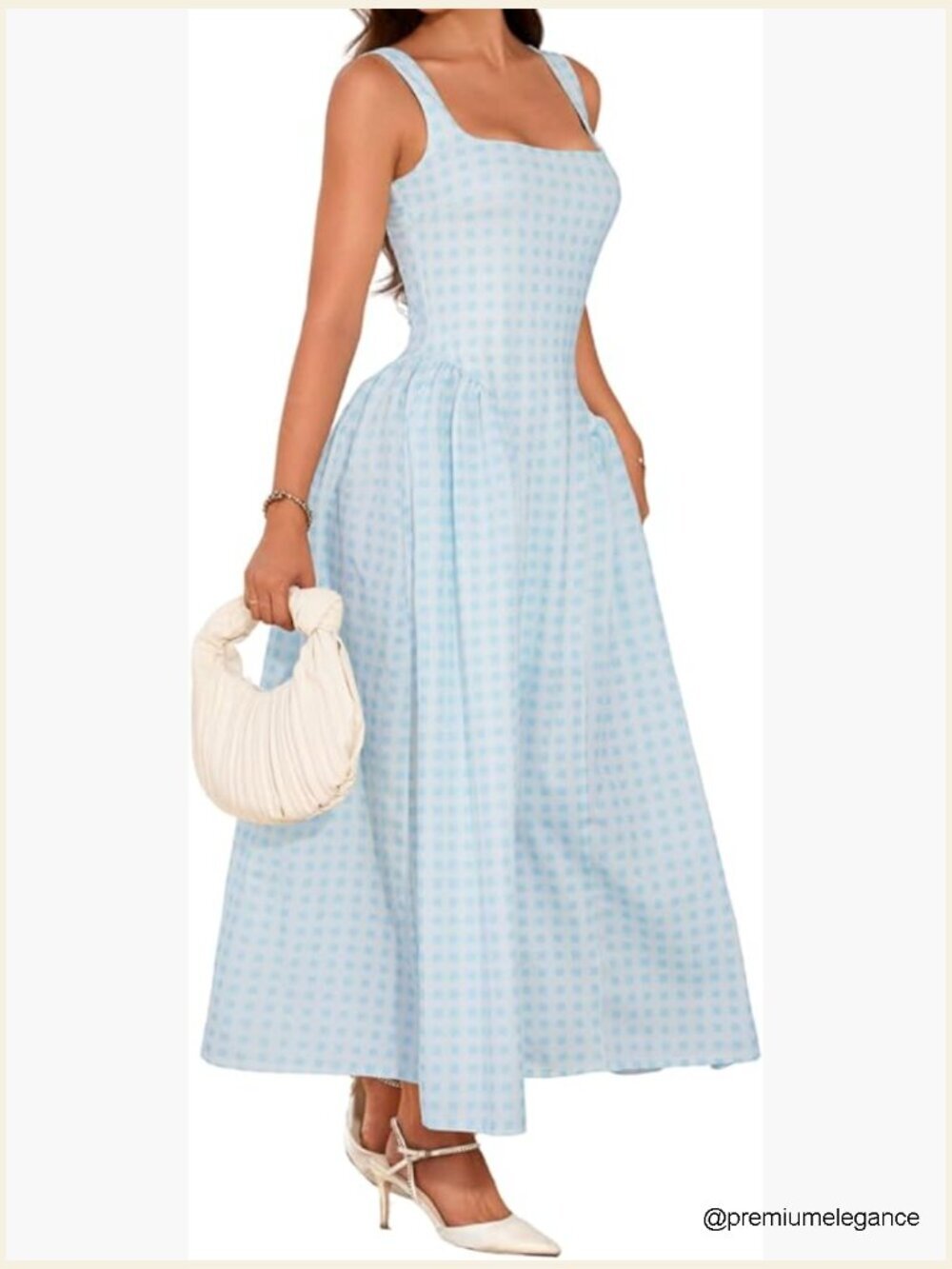 Plaid Maxi Dress, A-Line Drop-Waist, Square Neck, Sleeveless Semi Formal - Picture 1 of 7